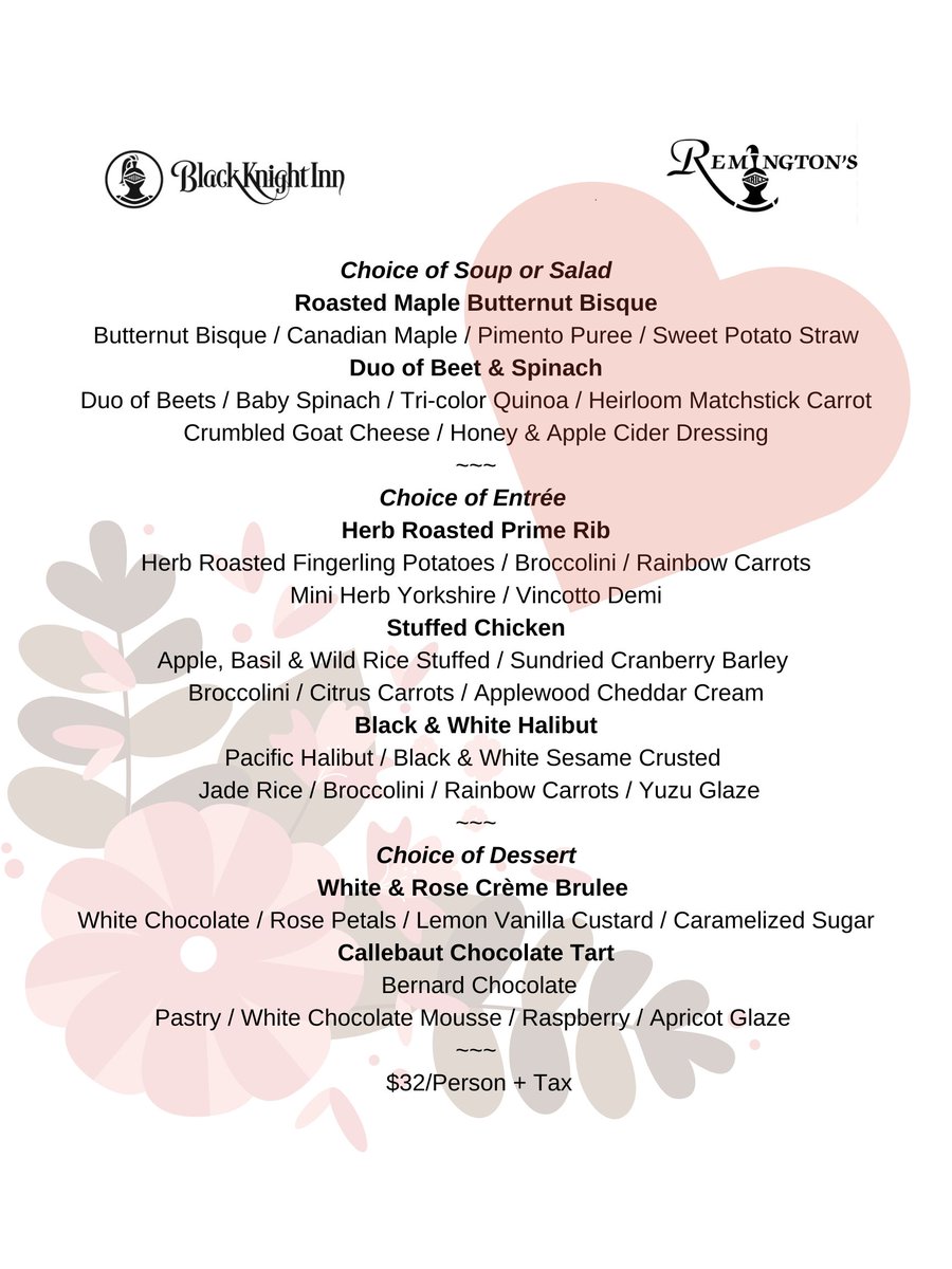 Book your #ValentinesDay with us! We promise it will be delicious call for reservations <a href="/BKIREDDEER/">Black Knight Inn</a>