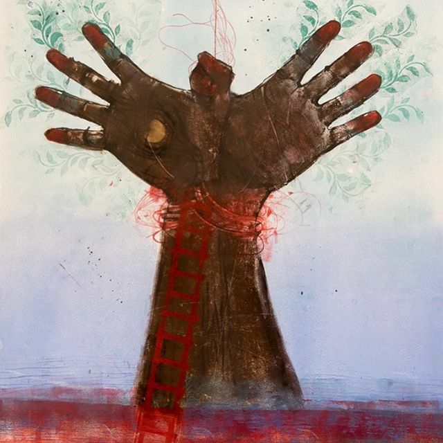 fifilatrixabel's tweet photo. One more day to see my large monotype ‘The Garuda’ @rgiglasgow Gallery. The Garuda artwork is based on both the mythological bird (said to be born from a peacock's feather) and the yoga madras, or hand movement of the same name. I also liked that the han… https://t.co/EEWwqCBcfc https://t.co/DeTPot4OLL