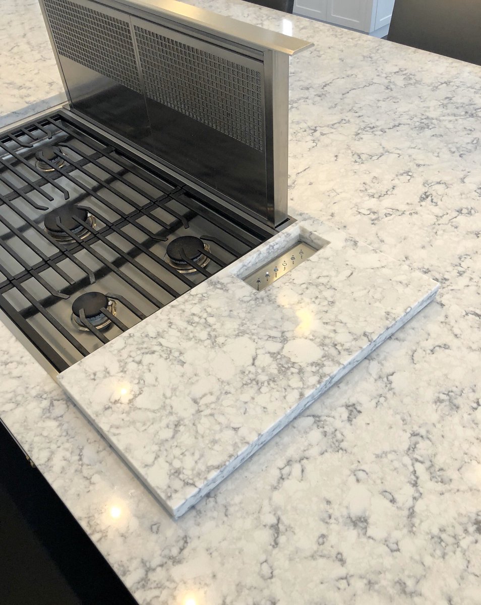 Granite Man On Twitter It S Crazy The Custom Pieces We Sometimes Get Asked To Fabricate Recently Made This Viatera Rococo Quartz Custom Cutting Board With A Beveled Cutout For The Subzerowolf Pop Up Downdraft