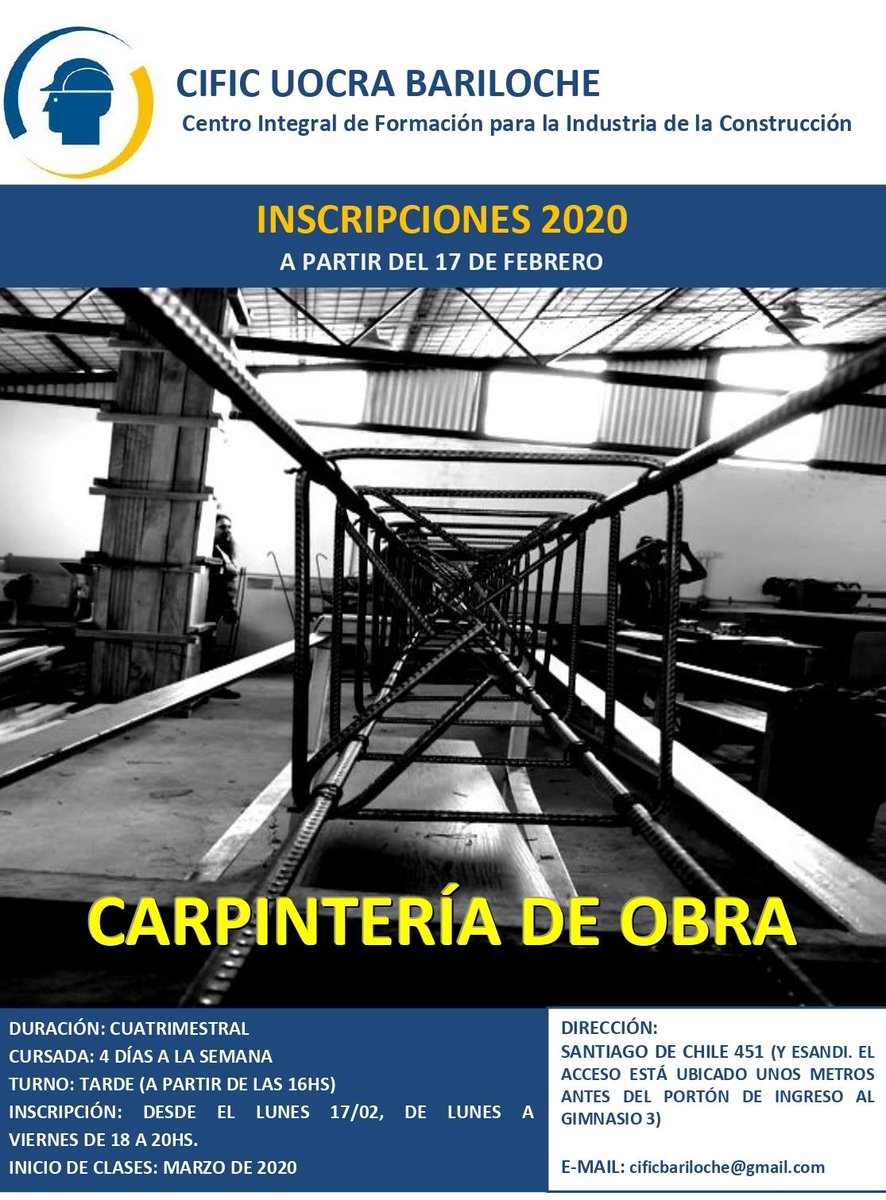 📌El CIFIC Bariloche arranca las inscripciones para los cursos 2020!!
Acercate el lunes 10/02 de 18:00hs a 20:00 hs con tu DNI a calle Santiago de Chile y Esandi, antes del ingreso al Gimnasio N°3 .
No te lo podes perder!

Hay más info de cada curso en las imágenes adjuntas.