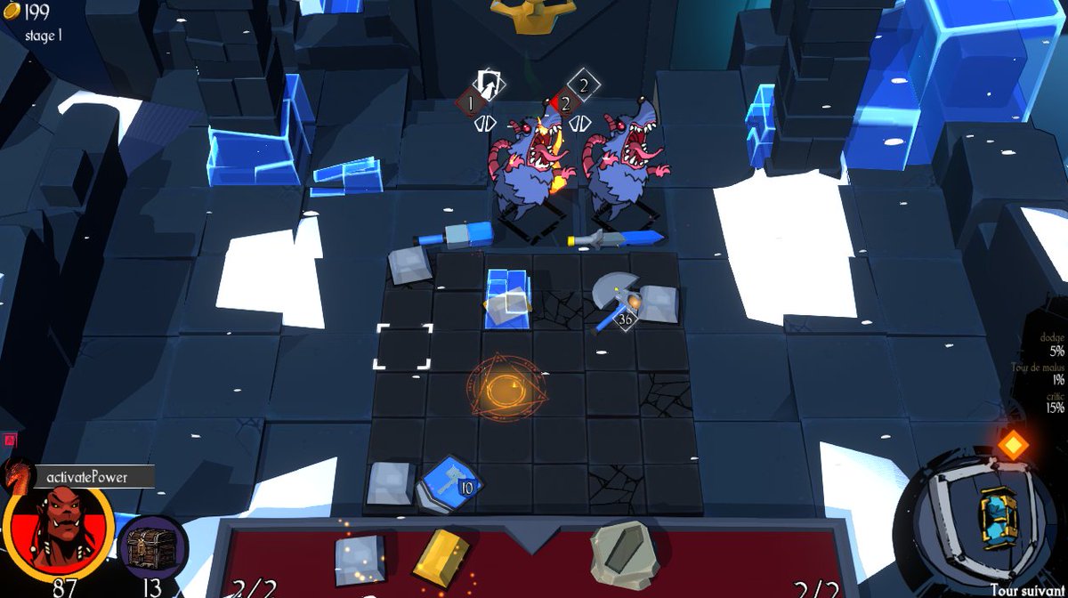 TuesdayQuest's tweet photo. Today we unveil a little more on the gameplay of #puzzleforgedungeon with a screenshot showing the Ice biome. Snowstorms and icy tiles might make the art of crafting weapons slightly more hazardous! #indiegamedev #gameplay #dungeoncrawler #puzzleforge #madewithunity https://t.co/ktg2qNsFTQ