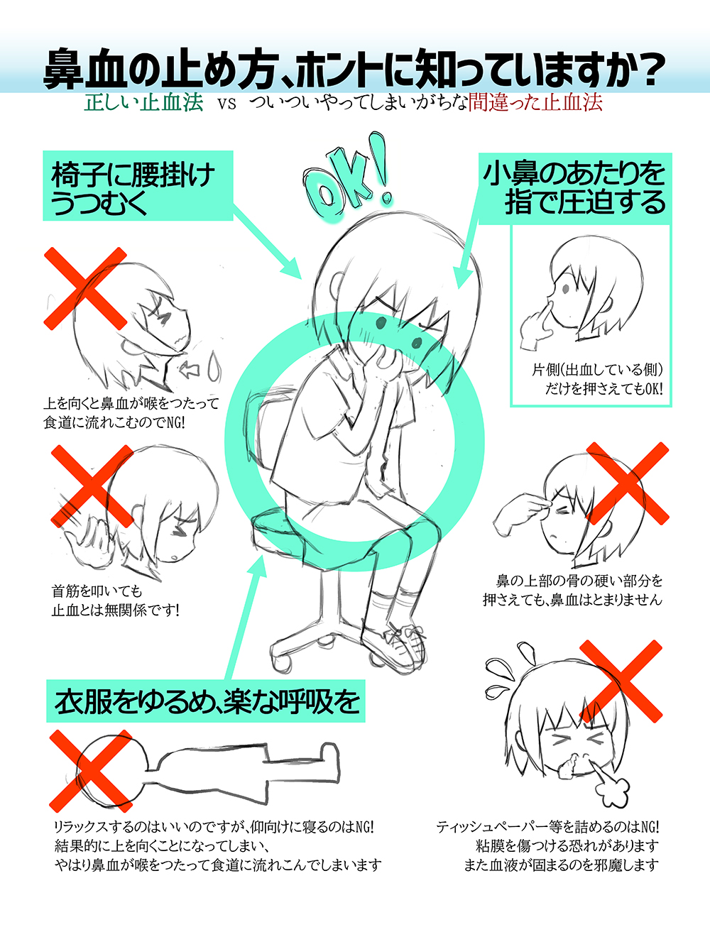 さっぽろももこ ボツになってしまったイラストラフ ギャラは貰わないから公開してもいいよね 構成なども熟考したから わかりやすくてためになると思います ていうか自分もよく知らなかった鼻血の対処法 T Co Xwdmguoekr Twitter