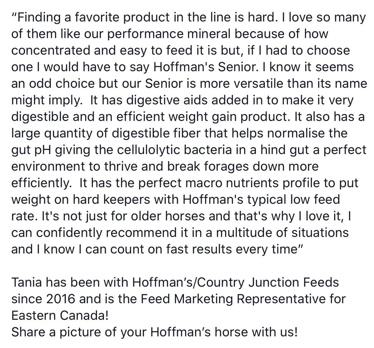 We asked team member Tania “WHAT IS YOUR FAVOURITE HOFFMAN’S PRODUCT?”
Take a read!
#equinenutrition #MadeInCanada #HoffmansHorses #ionophorefreemill