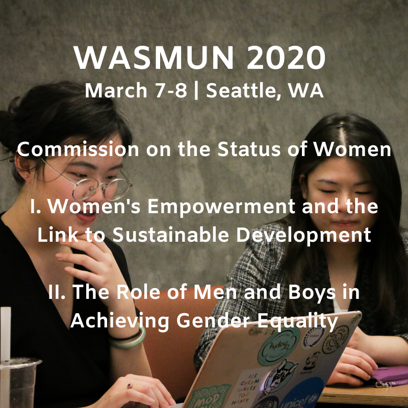WASMUNofficial's tweet photo. The Commission on the Status of Women at #WASMUN2020 will address the empowerment of women and the engagement of men and boys in the fight for women's rights! Register for WASMUN now to secure a spot! https://t.co/QjD1WppOcq https://t.co/Gk7DlMx3Ky