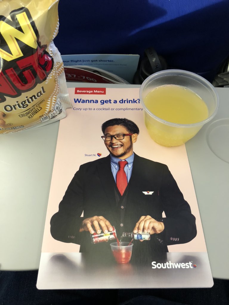 The1Planner's tweet photo. Mid-flight on @SouthwestAir 2170, I asked our fabulous flight attendant to send drinks to 2 #DCA travelers to #vegas  and she comes back w/ a mimosa just for me. Next time you are on a SW flight, send a drink to your fellow travelers! #southwest #travel #BeKind https://t.co/mJ7rTxLxVJ