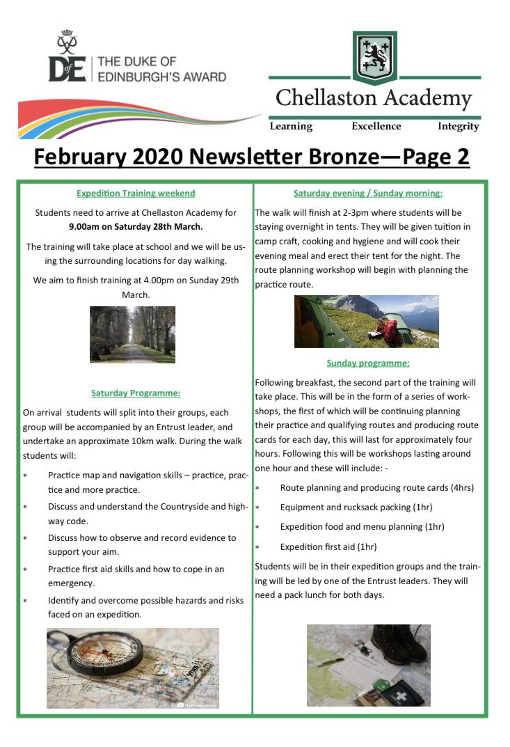 DofEChellaston's tweet photo. February Bronze &amp; Silver newsletters sent out today! Training weekend quickly approaching 🚶‍♂️ 🚶‍♀️ 🎒 👣 

Gold infomation to follow soon! https://t.co/Q7j4PSciXz