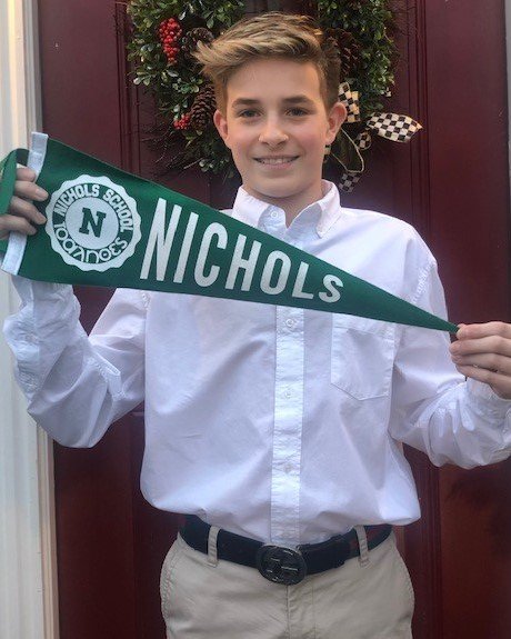 NicholsSchool's tweet photo. So excited to welcome our newest Nichols School students in the fall! Special Nichols pennants from @OxfordPennant were sent with each letter of admittance last month. Thanks to a few of our new classmates for showing your green and white spirit! #embracechallengediscoveryourself https://t.co/d70PqT2MWz