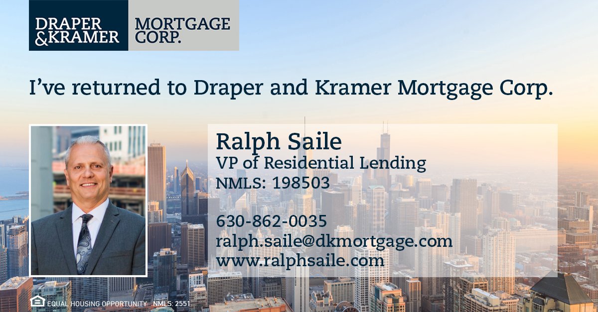 ralphsaile1's tweet photo. Exciting news! I’m happy to share that I’ve returned to Draper and Kramer Mortgage Corp. as VP of Residential Lending. With DKMC, I’m in a better position to provide my clients and referral partners with even greater value. #DKMC https://t.co/RENmIyaBVk