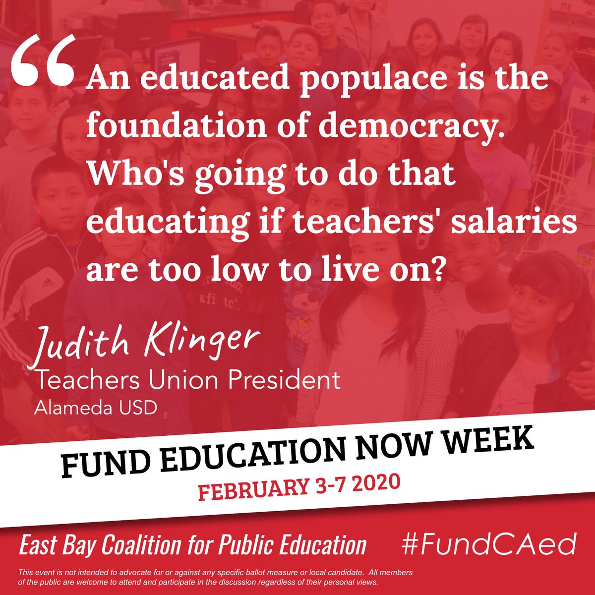 It's the final day of #FundEducationNow Week! Shout out to all who took action on behalf of our students, whether it was learning more about education funding, posting #FundCAed info on social media, or calling a legislator. Keep it up! Today & until we have #FullandFairFunding.