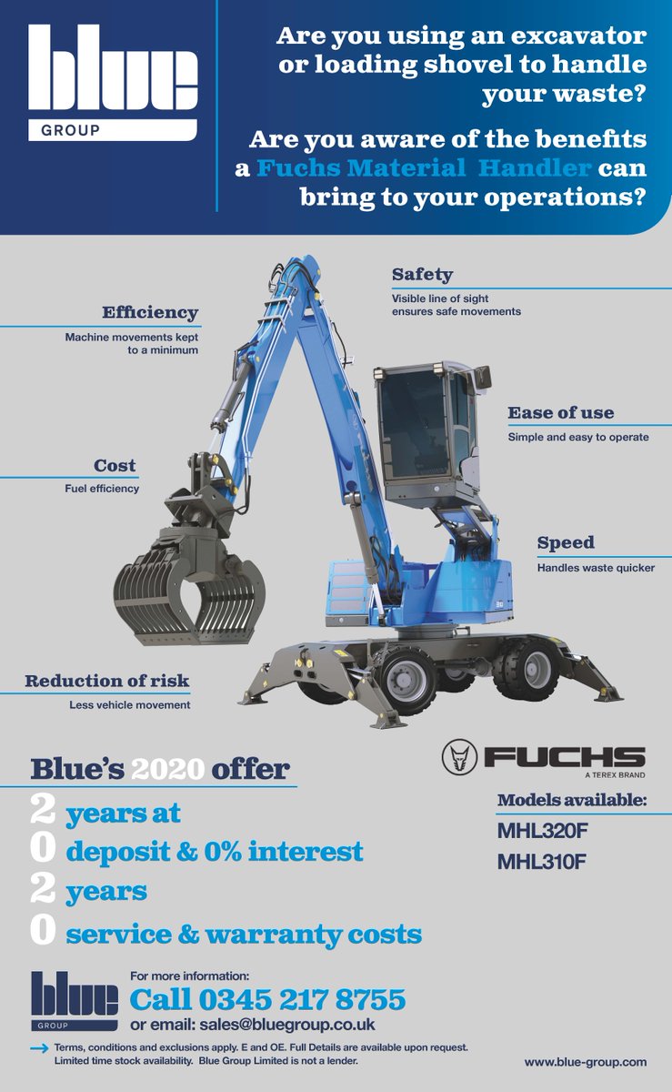 blue_machinery's tweet image. 🚨🚨 Introducing Blue's 2020 offer on the Terex Fuchs MHL 310F &amp;amp; 320F Material Handlers. 🔵♻️

This limited time offer gives you 2 years at 0% interest and no deposit required. It also includes 2 years of no servicing or warranty costs!

Get in touch for more info!