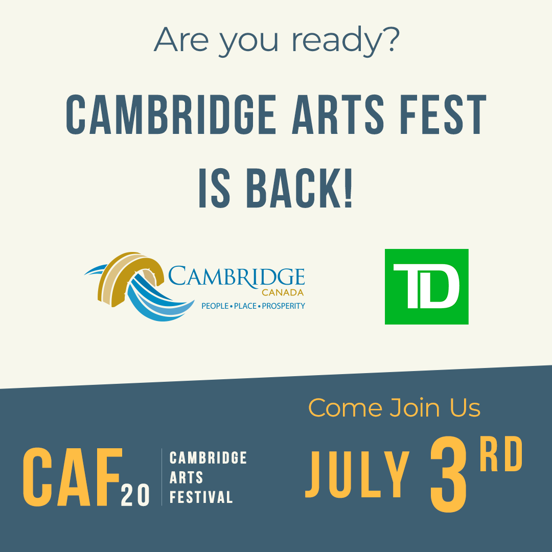 CbridgeArtsFest's tweet photo. Are you Ready? Cambridge Arts Festival is Back! Come join us July 3rd 2020! #CAFBacklot #Cbridgeartsfestival #GaltLove #DowntownGalt #localart #communityminded #artfans #kwawesome #ontarioforyou #Cbridge #CbridgeONEvents #DTCbridge #CAF20 https://t.co/0rTzlP9CGx