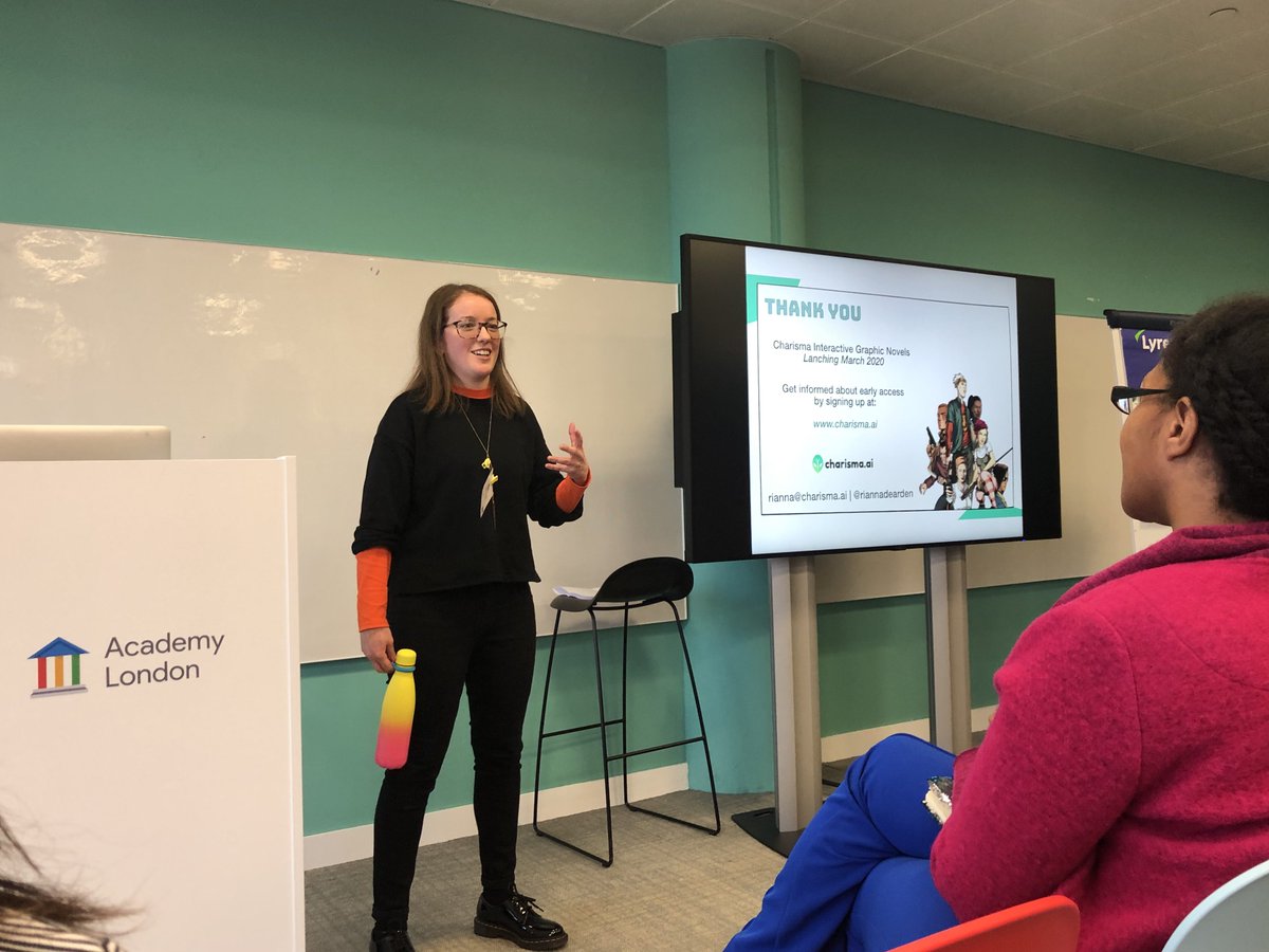 AiCharisma's tweet image. "We are not just telling a story. We are planting the reader inside the story" Congrats to @RiannaDearden for a great sneak preview of @AiCharisma at #byteconfluence2020 @BytetheBook