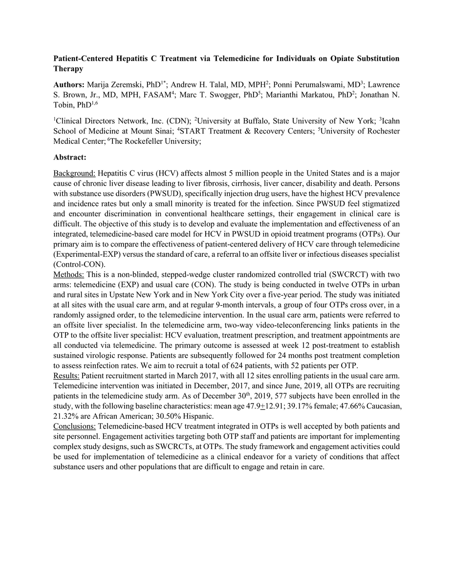 Check out new research in the field of patient-centered hepatitis C telemedicine treatment from START's CEO Dr. Lawrence Brown Jr.