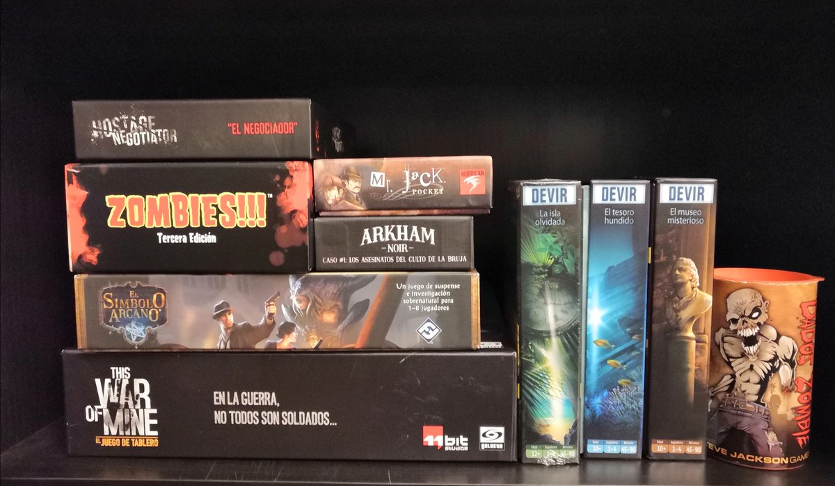 LaCasaMarsten's tweet photo. Mi #ludoteca de terror crece:
#SimboloArcano @FFGames_ES
#ArkhamNoir. Caso #1 @Ludonova
#ThisWarIsMine Zombies! #ZombieDice @Edge_Ent
#ExitJuego @DevirIberia
#HostageNegotiator @LastLevelDist
#MrJackPocket @HurricanEdition
Adquiridos en @Maquitemps @kaburigames @MathomStore https://t.co/kQeya4du6v