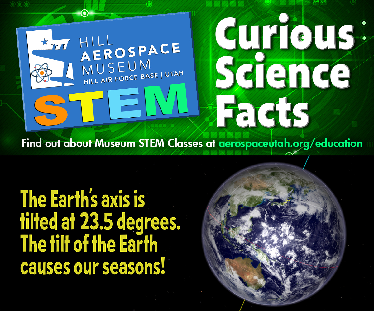 AerospaceUtah's tweet photo. What is your favorite season? Did you know that seasons are affected by the tilt of the earth?
#HillAerospaceMusuem #CuriousScienceFacts #DidYouKnow https://t.co/WNeKa8Se5D