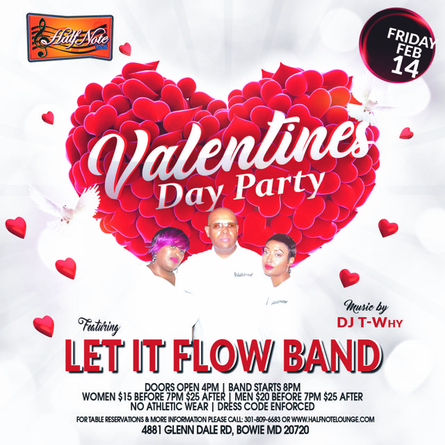 HalfNoteLounge's tweet image. Got Valentine's Day plans yet? 

Join us on Friday the 14th for a special performance by Let It Flow.

Call 301-809-6683 to make a reservation TODAY!

#ValentinesDay #LetItFlow