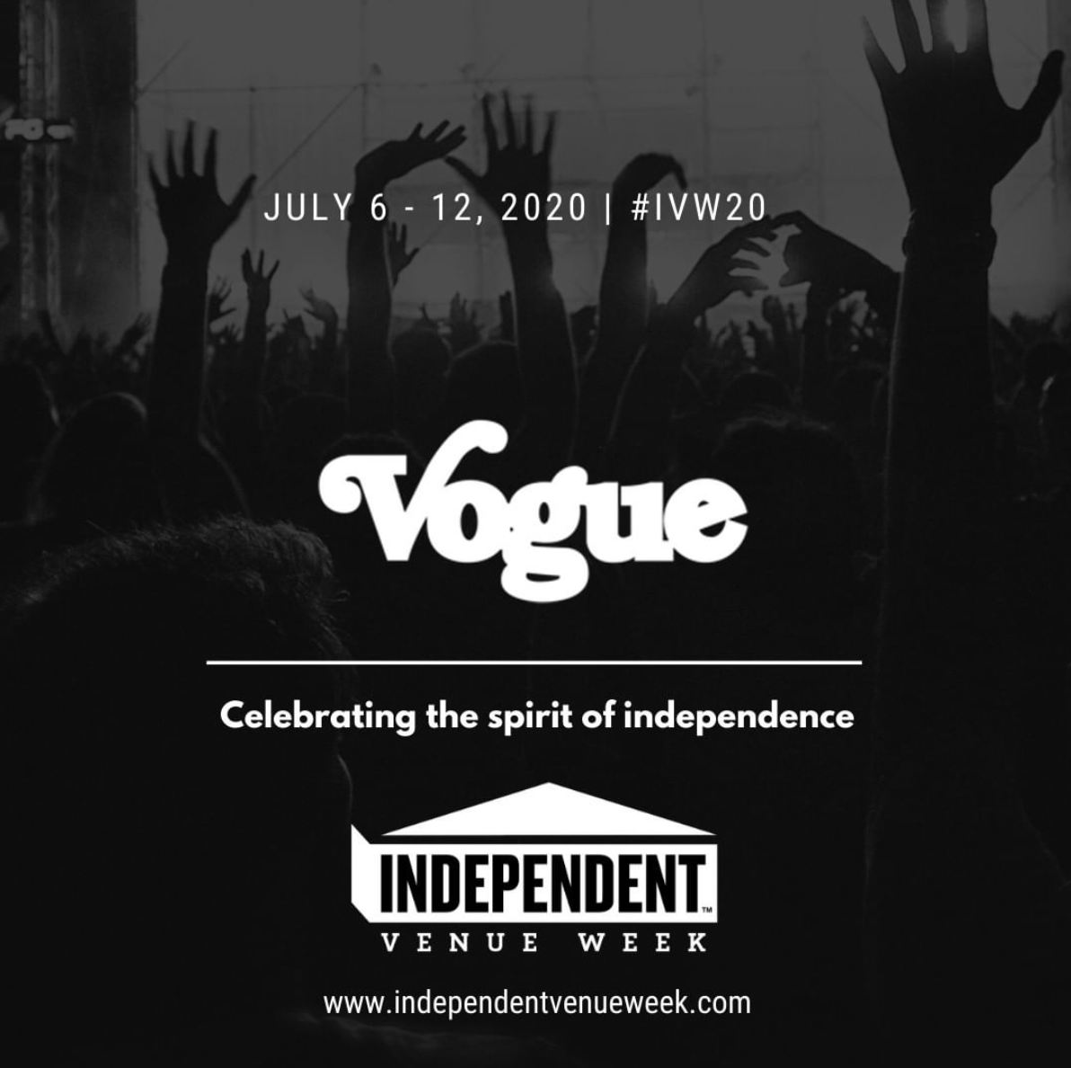 TheVogue's tweet photo. HAPPY FRIDAY INDY  🎉
We are PUMPED &amp; honored to be a part of Independent Venue Week 2020! Venues all across America will celebrate their independence the week of July 6 - 12. Give @IVW_US a follow for all updates 🙌🏽

 #IVW20 #vogueindy #broadripple #indy #indyconcerts https://t.co/8iJoShI5I0