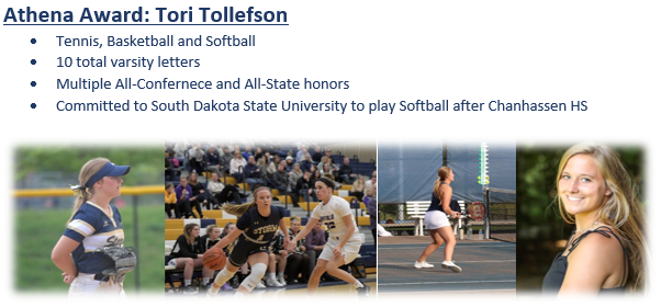 chanstormAD's tweet photo. Breaking News - Storm fans, please meet the 2019-20 Athena Award recipient, Ms. Tori Tollefson.  Congratulations Tori!  #Athena #StormStar #Congrats @chanprincipal @ISD112 https://t.co/z2falrlGTY