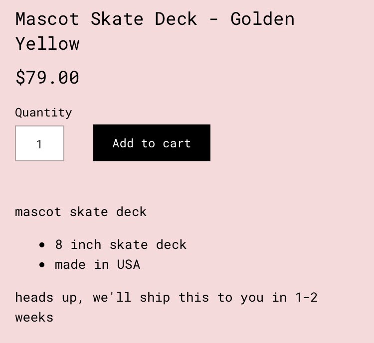 The Drew House Mascot Skate Deck in the colour Golden Yellow is