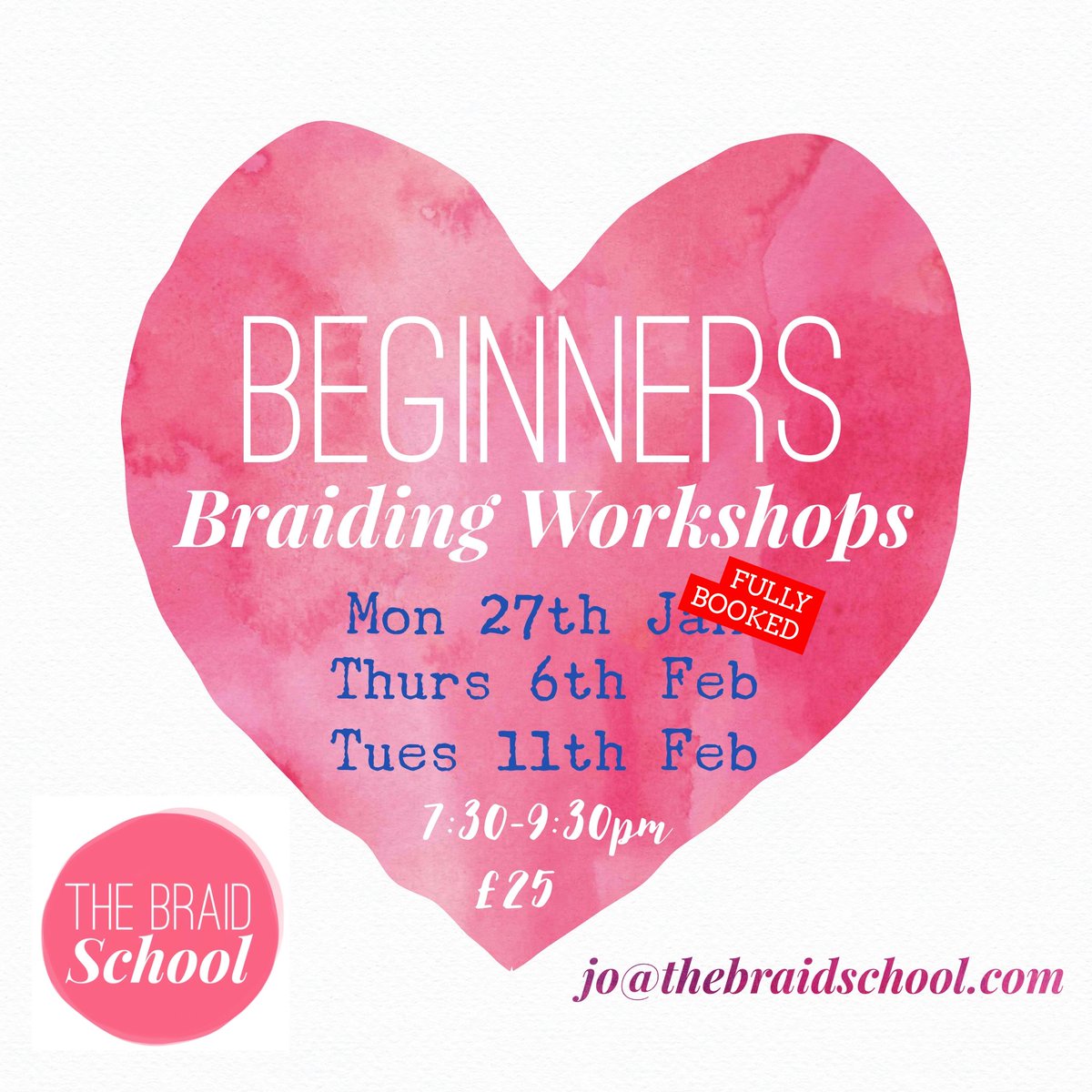 3 spaces remaining on Tuesday night’s beginners workshop #Teddington #learntoplait