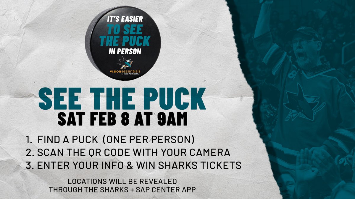 SanJoseSharks's tweet photo. 🕵️♀️ We're going on a scavenger hunt tomorrow! 🕵️♂️
Download the #SJSharks app to participate in #SeeThePuck presented by Vision Essentials by @KPThrive starting at 9 a.m.
👀: https://t.co/FYopZRdQiS https://t.co/tj4tR7SnLW