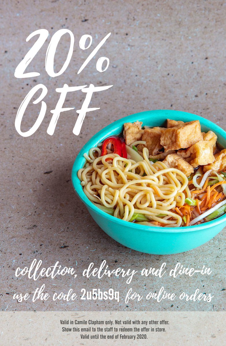 You’re gonna want to take advantage of this amazing offer... 20% off @CamileThai on collection , delivery and dine-in. Valid until the end of Feb, 2020. #ThaiFood #AbbevilleRoad #Clapham #SW4 #yumyum #ClaphamSouth #AbbevilleVillage