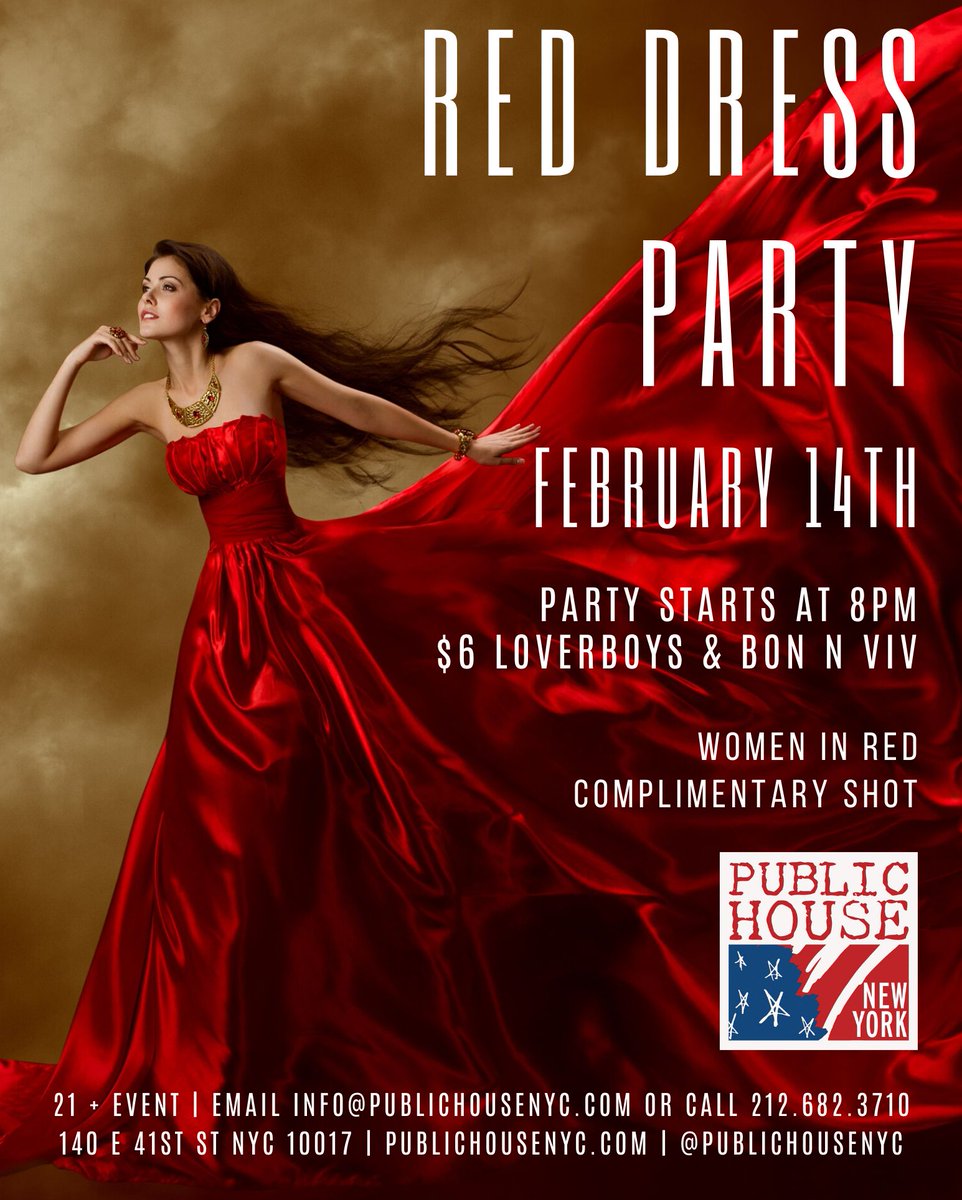 publichousenyc's tweet image. Red Dress Party! Come to Public House this Valentines Day.
Go to "bit.ly/2Sau3Yi" for tickets💃 💃 💃