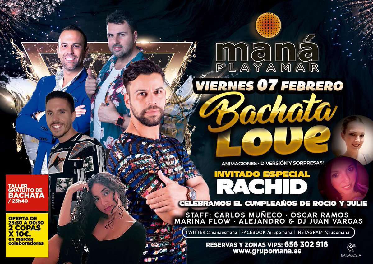 manaesmana's tweet photo. Viernes. Quedamos?
#BACHATA LOVE en Maná Playamar.
Tu lugar de encuentro.
#siempremaná https://t.co/R5gN6gLfLb