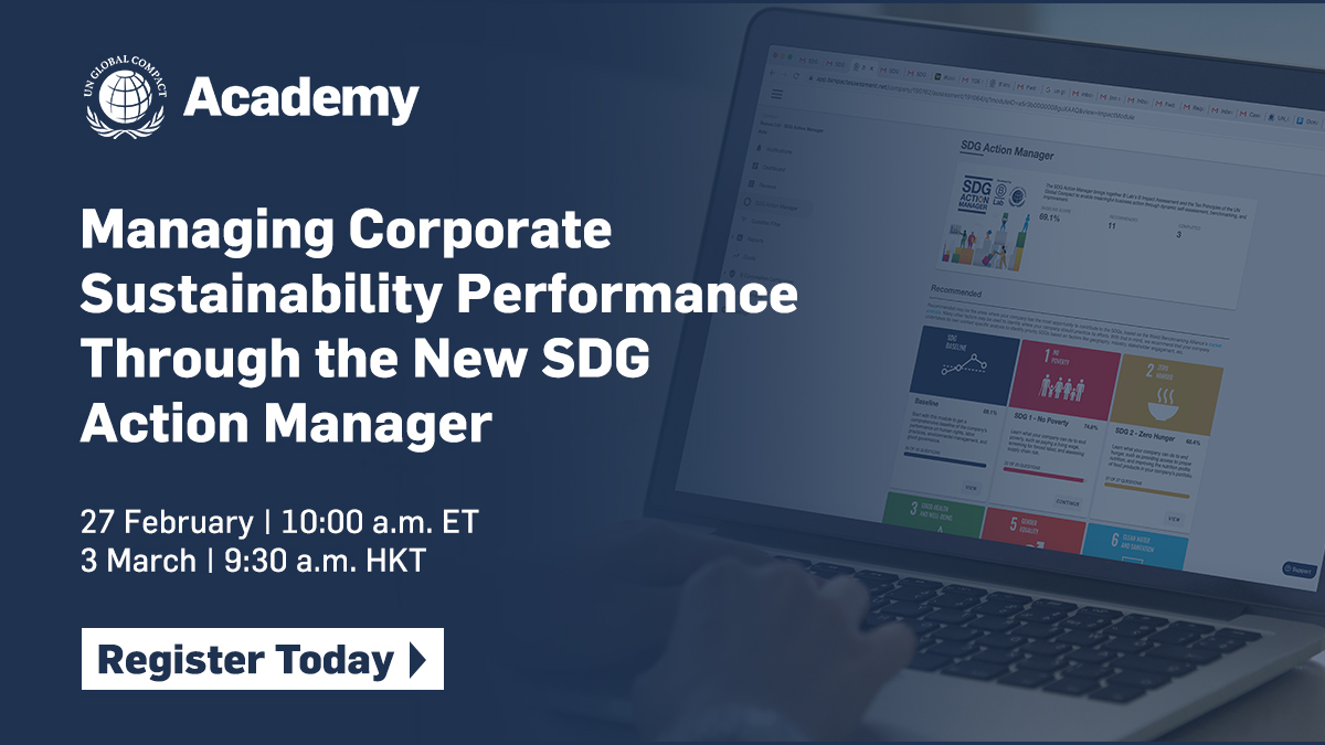 globalcompact's tweet image. 27 Feb: A new interactive UN @globalcompact Academy 🎓 session teaches participants how to assess and improve their company’s contributions to the #GlobalGoals through the #SDGActionManager.

Register today: unglobalcompact.org/take-action/ev…