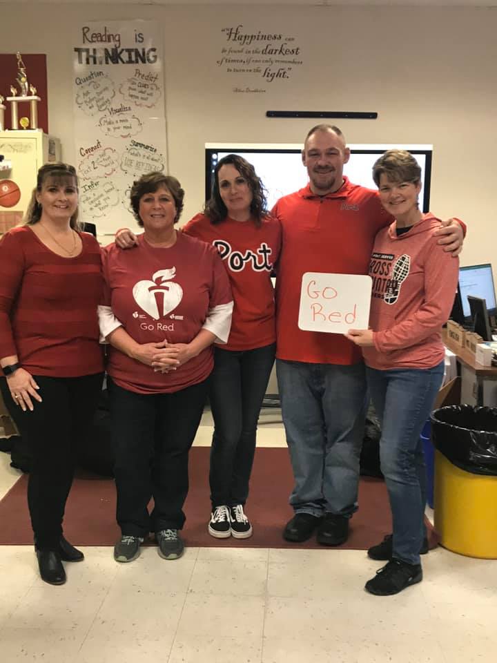 pjschools's tweet photo. District-wide staff wore the color red to demonstrate their support for the American Heart Association’s Go Red for Women movement. The goal of this movement is to help raise awareness and save more lives. Last year the PJSD faculty and staff raised over $500! https://t.co/59j8dw0JX7