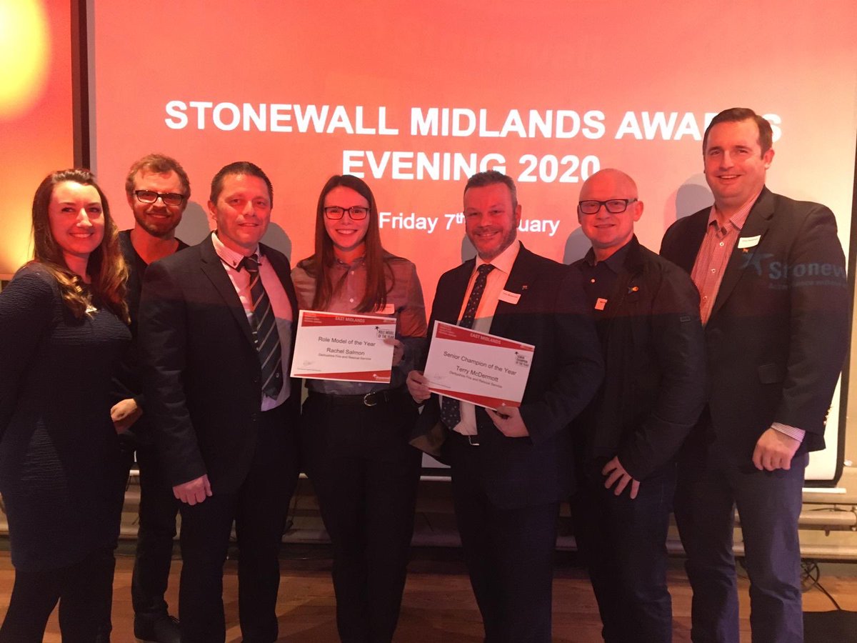 DerbyshireFRS's tweet photo. Deputy Chief Fire Officer Rick Roberts with our deserving winners, members of the inclusion team and Area Manager Clive Stanbrook at this evenings awards. #proudservice #inclusion https://t.co/Tz2vWeBEHt