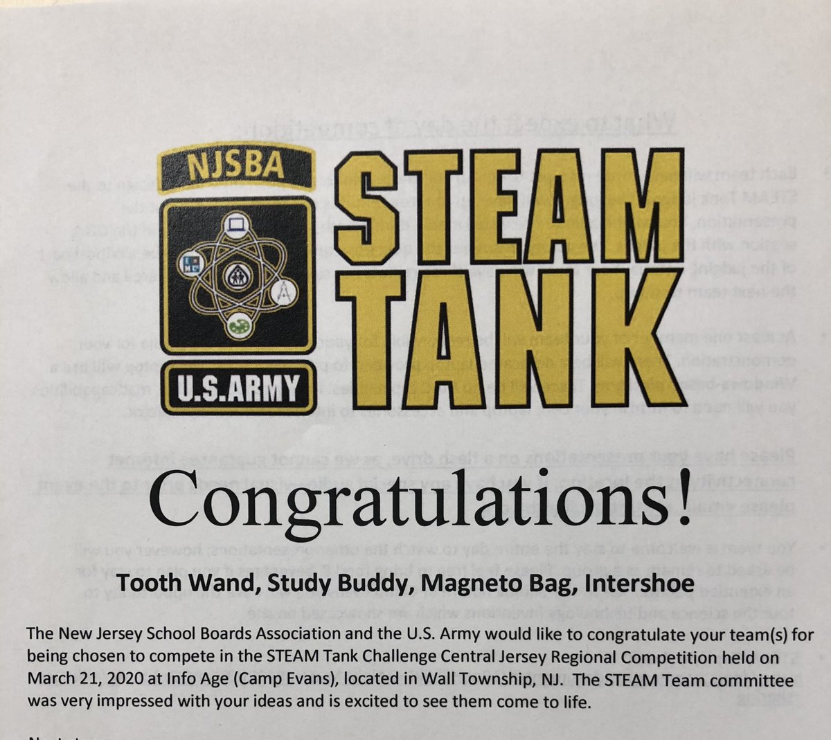 CodingKearney's tweet image. Congrats to our @HowellTwpAldrch students who made it through to the next round of the @njsba #STEAMtank 2020 competition! See you at Regionals in March!