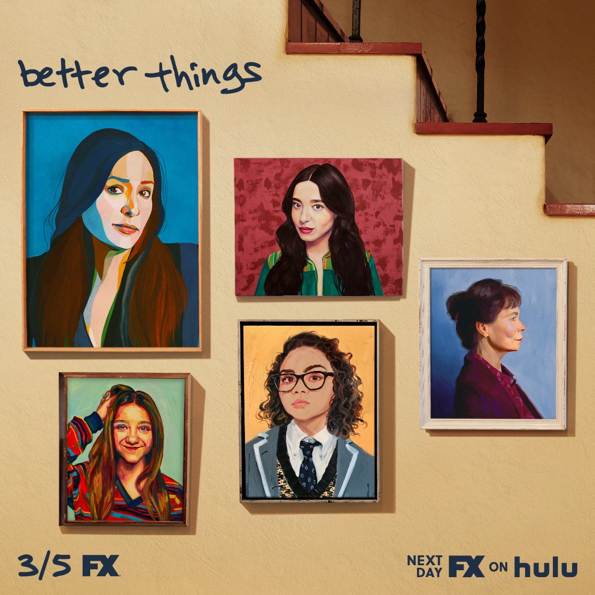 Oh my god oh my dear gay god. T-1 MONTH: SEASON 4 of BETTER THINGS!! Thursday March 5th, @BetterthingsFX airs on @FXNetworks & the next day on @Hulu. Hungry? Watch the first 3 seasons on Hulu right fucking now. Also…This is the key art. We got painted by some sick artists.