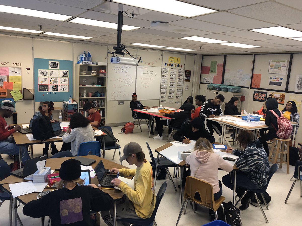 OMHSMathDpt's tweet photo. Students actively engaged in rotating stations where they practiced their mastered skills in adding, subtracting, and multiplying polynomials. #thompson #unify #DIYwhiteboardtables #algebraone https://t.co/G05s5A2XTM