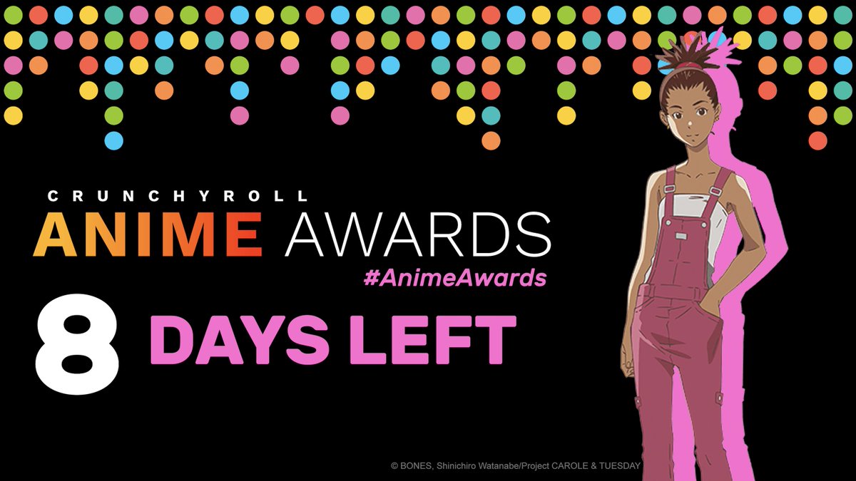 Crunchyroll's tweet photo. Only 8 DAYS UNTIL THE #AnimeAwards!! Join us on Feb 15th at 5pm PST to watch the winners announced LIVE!! ✨ https://t.co/PpvZcgZzWk