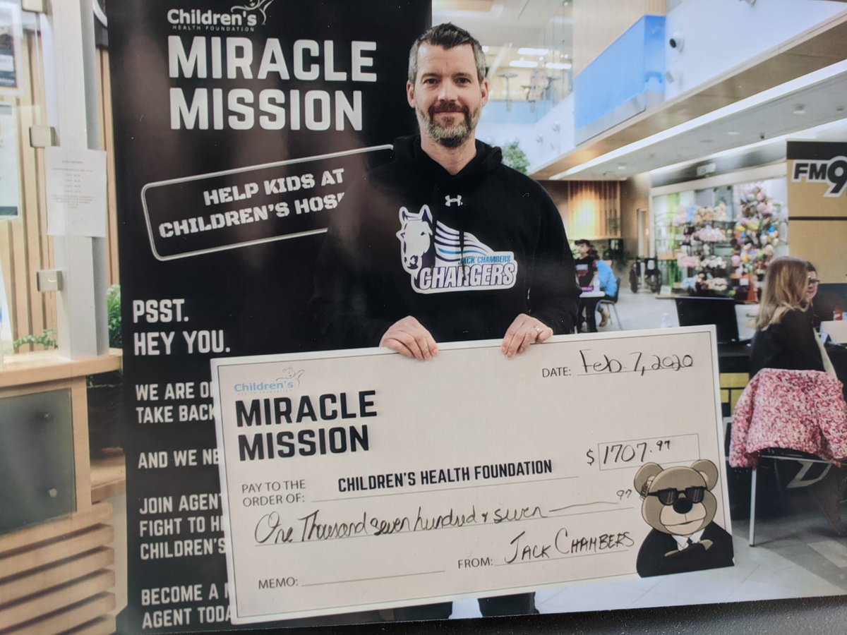 Happy to present a donation to <a href="/CHFHope/">Children's Health Foundation</a> on behalf of the students and staff of <a href="/JChambersTVDSB/">Jack Chambers PS</a>.  Great work Chargers! #CorusRadiothon