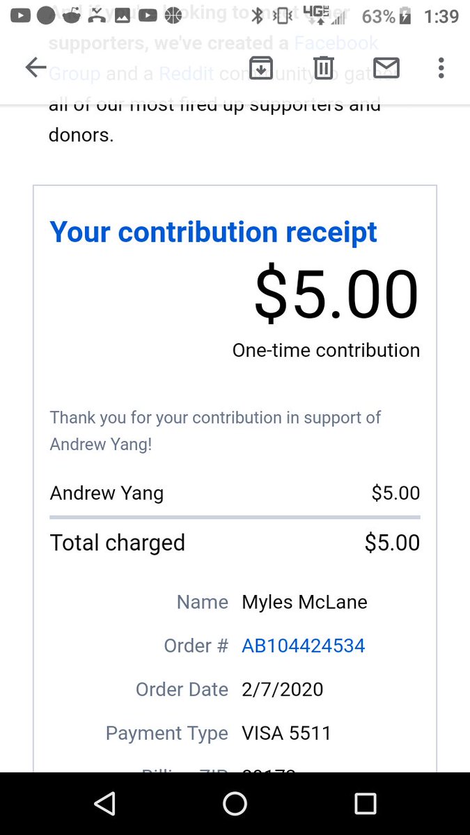 tuser5555's tweet photo. @Ewoks4Y @AndrewYang Donated today. Pls ▶️ RETWEET, don't Like this tweet, that doesn't help.

We NEED more ppl to b encouraged to donate by seeing others r. Pls Retweet my tweet TY!! 

#YangGang #Yang2020 #UBI #YangMonth #FreedomDividend #SecureTheBag #YangGang2020 #textbankforyang #callforyang https://t.co/y6Pg5S4XLR