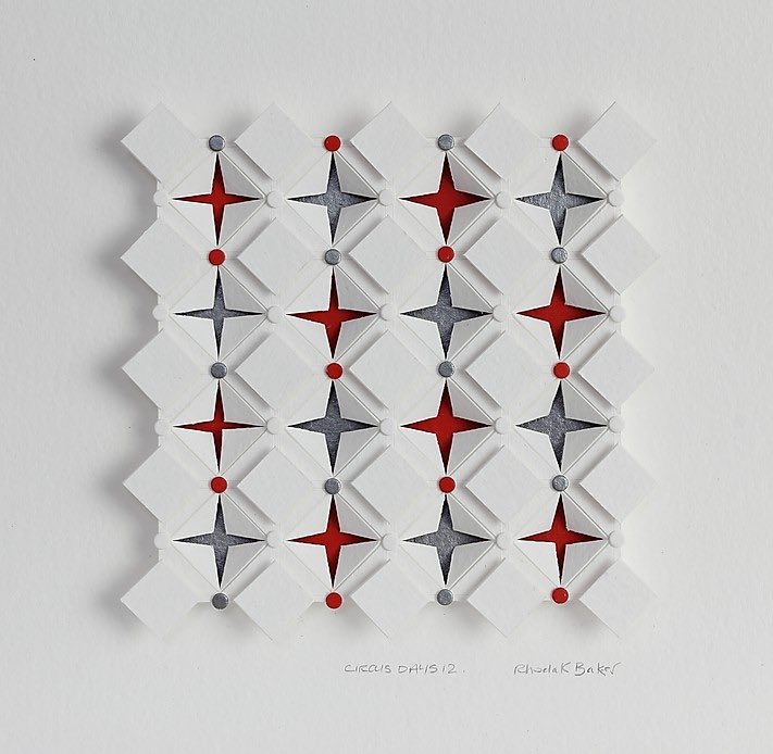 Gallery57art's tweet photo. Rhoda K Baker - Circus Days I, hand cut water colour paper, board, acrylic paint SOLD today. Five other pieces in this series are available and on display in the gallery. PAPER exhibition ends 15 Feb. #rhodakbaker #geometricart #3dpapercut #paperscapes #gallery57 @ArundelXP https://t.co/FMVcECrQxv