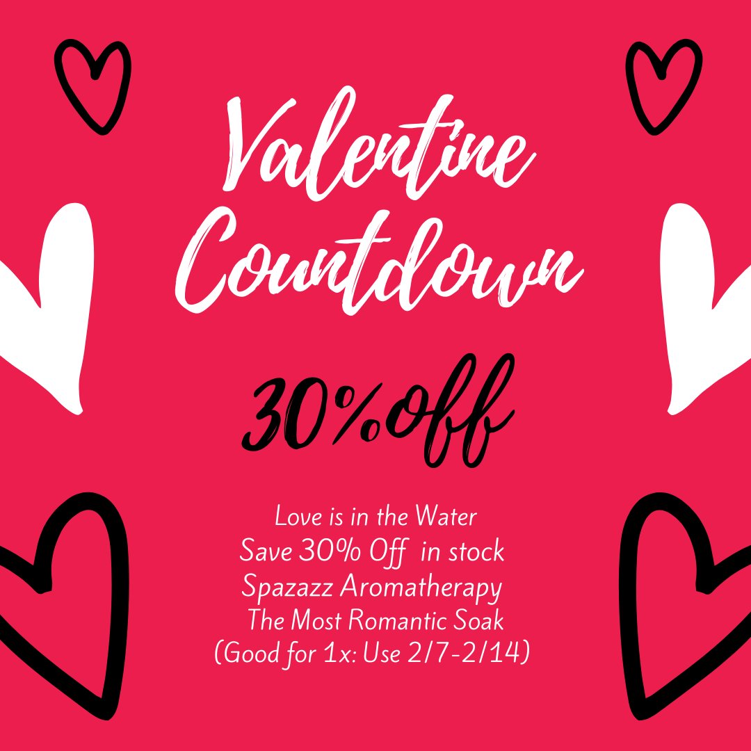 Love is in the water. Give the Gift of The Ultimate Romantic Soak. Save 30% off in stock Spazazz Aromatherapy.