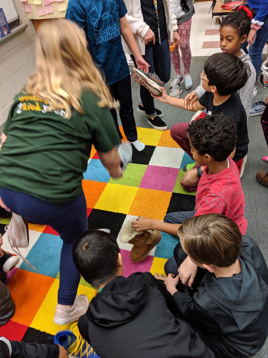 MsKeshava's tweet photo. The "Shoe Greeting" provides just the right amount of laughter on a rainy Friday morning! #responsiveclass #morningmeeting #joyfulclassroom https://t.co/Z6KWUhrRof