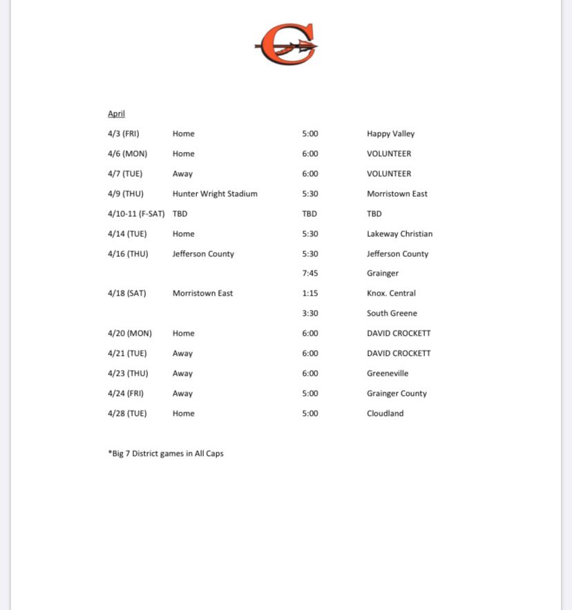 ToddLance54's tweet image. 2020 Cherokee Baseball Schedule