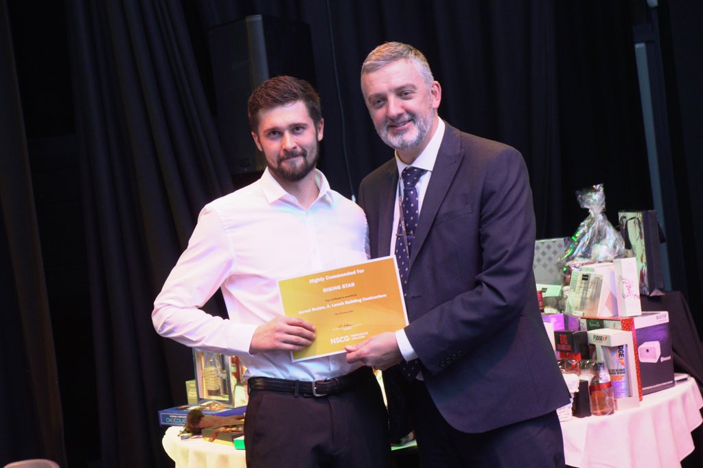 NSCGNewcastle's tweet photo. Congratulations to our ‘Rising Star’ Award winners at tonight’s #PizzaAndProsecco charity evening for @DonnaLouiseUK 🎉🥳

🏆 Winner, Nikki Milford @BeeActiveStaffs
⭐️ Highly Commended, Jarrod Rosen @ALenchBuilders 
⭐️ Highly Commended, Toby Cawthorn @SA_BirdBellows https://t.co/3x8DGLRMvV