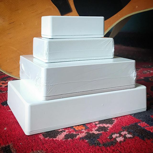 White powder coat enclosures are back in stock! Hit up the shop for 1590DD, 1590XX, 1590B, 1590A sizes—plus many more. ift.tt/2vUEAhm