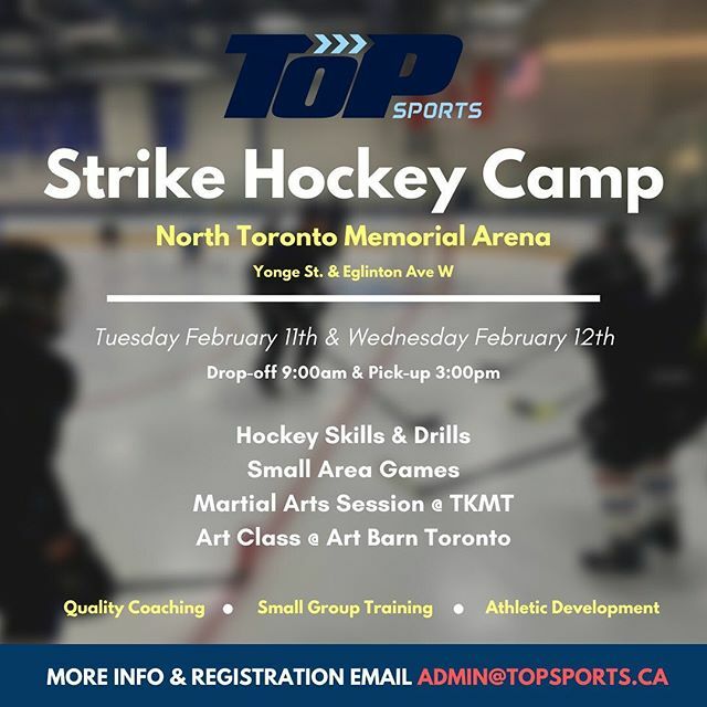 🚨 TOP Sports is hosting a school strike camp next week on Tuesday Feb. 11th and Wednesday Feb. 12th at North Toronto Arena. Join us for two fun days of hockey skills and drills, martial arts at TKMT, and an art class at Art Barn Toronto. Spots are al… ift.tt/31ChLLq