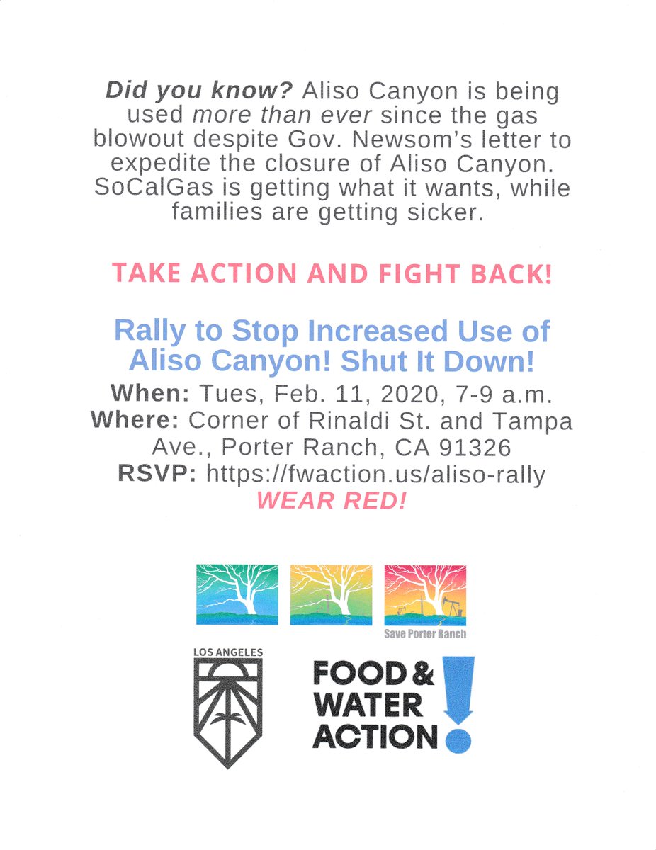 pattie541's tweet photo. You’re invited to attend the #CountdownToShutDown Aliso Canyon Rally next Tuesday morning. Let’s let @GavinNewsom know to start the clock to close it in 2020. See attached for details. https://t.co/IKLPNnG9IO