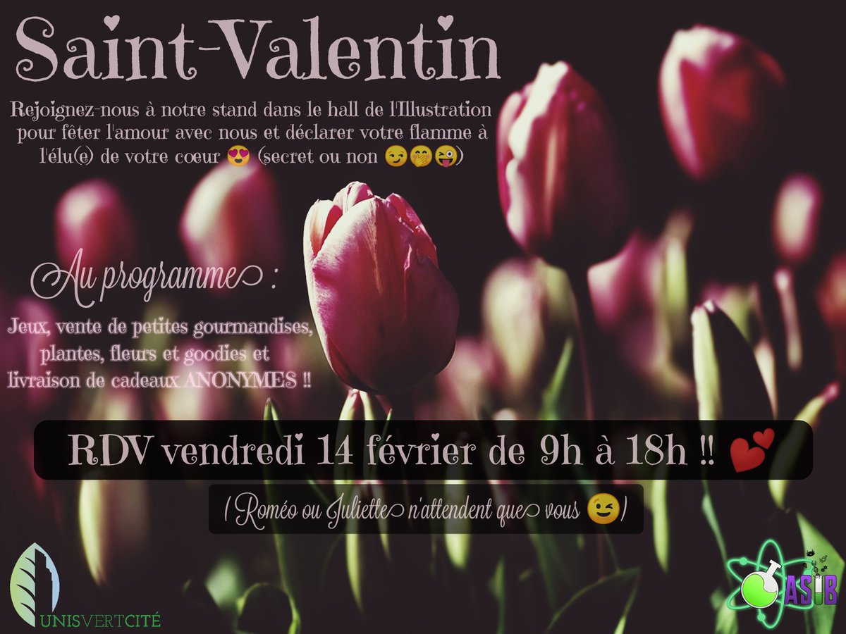 ASIB_Paris13's tweet photo. 😍🌷🥀
@ASIB_Paris13 &amp; @UnisVertCiteP13 ❤

#StValentin #événement #surprise #amour #déclaration #cupidon #dévoiletonamour #p13 #asib #unisvertcite https://t.co/0fjpiKb04Y