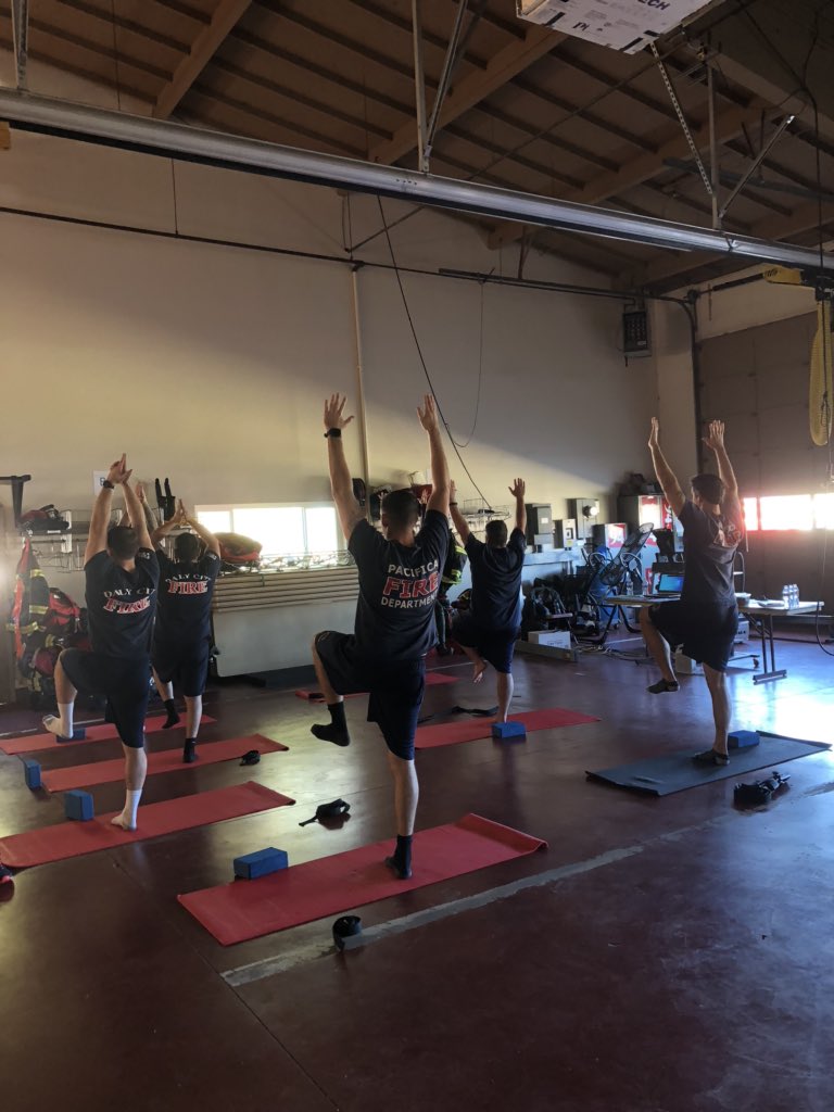 NoCoFire's tweet photo. The NCFA crews are participating in FireFlex Yoga Training to maintain good health and fitness awareness, as well as injury prevention. #FireFlexyoga https://t.co/a9dVAzJbRq