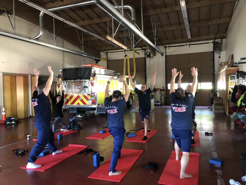 NoCoFire's tweet photo. The NCFA crews are participating in FireFlex Yoga Training to maintain good health and fitness awareness, as well as injury prevention. #FireFlexyoga https://t.co/a9dVAzJbRq