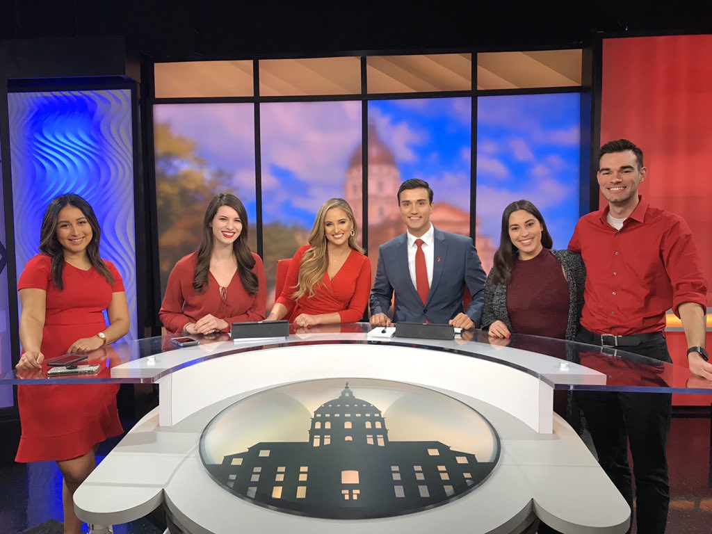 HeyJaceMills's tweet photo. The @KSNTNews is going red for women to kick off American Heart Month! #GoRedTopeka https://t.co/pAQGqbmMiB
