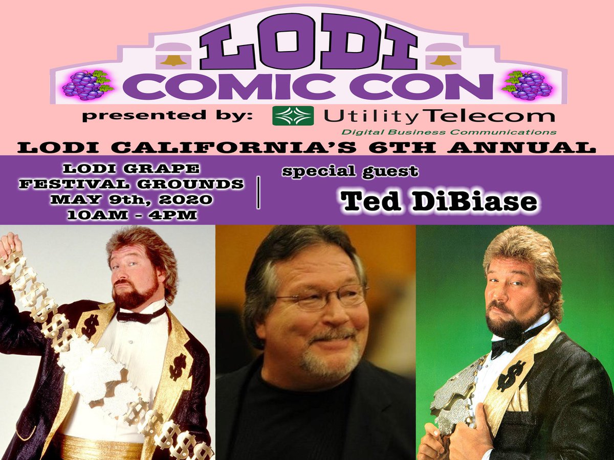 Our next Special Guest for Lodi Comic Con (May 9, 2020), presented by @utilitytel is WWE Hall of Famer #TedDiBiase the 'Million Dollar Man'! @MDMTedDiBiase is best known for his role as the villainous “Million Dollar Man” of the #WorldWrestlingFederation (now known as #WWE).